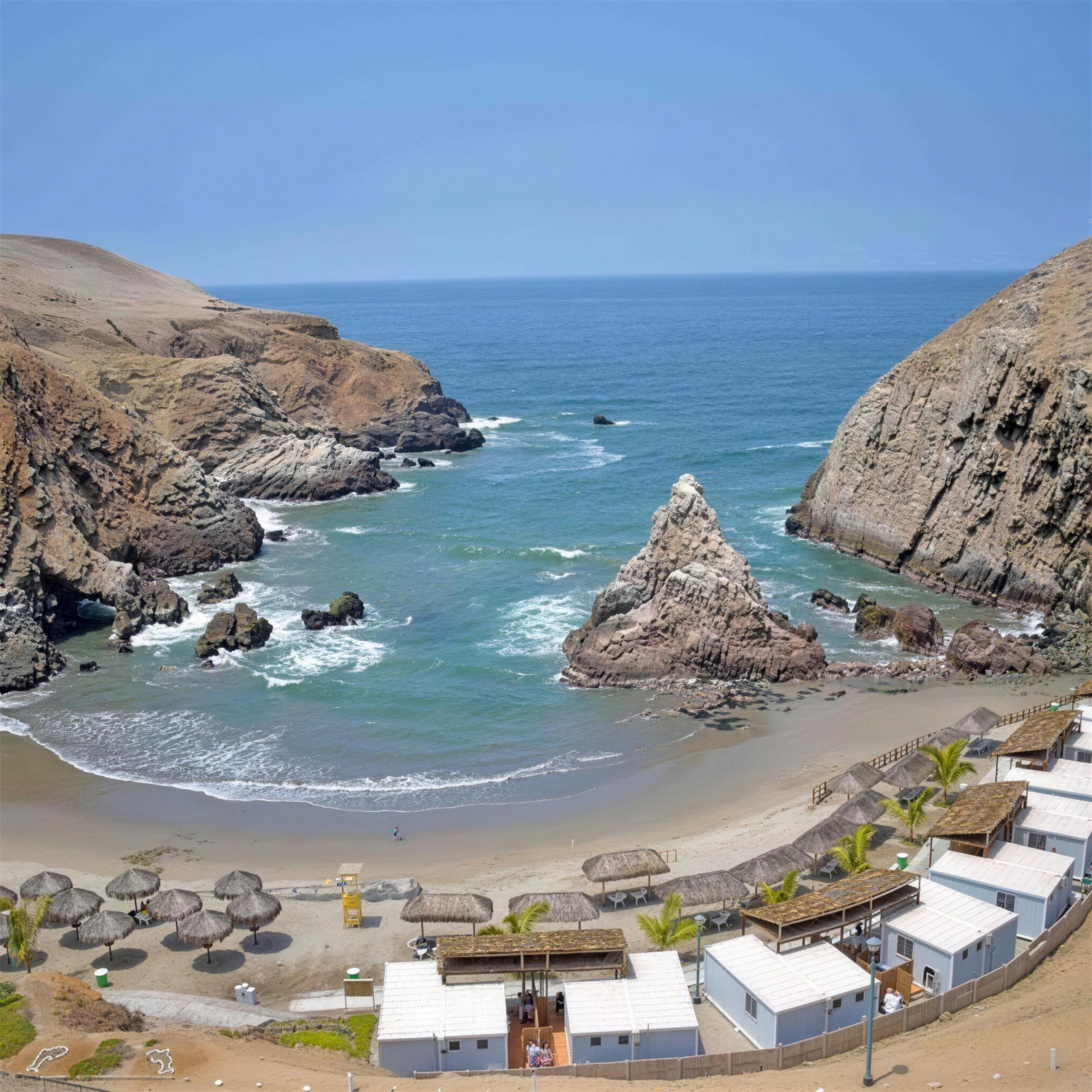 Caleta de la sede Villa Sur, con bungalows frente al mar