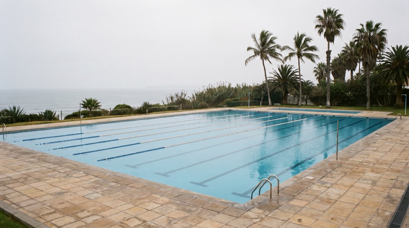 Piscina olímpica al aire libre del club, frente al mar