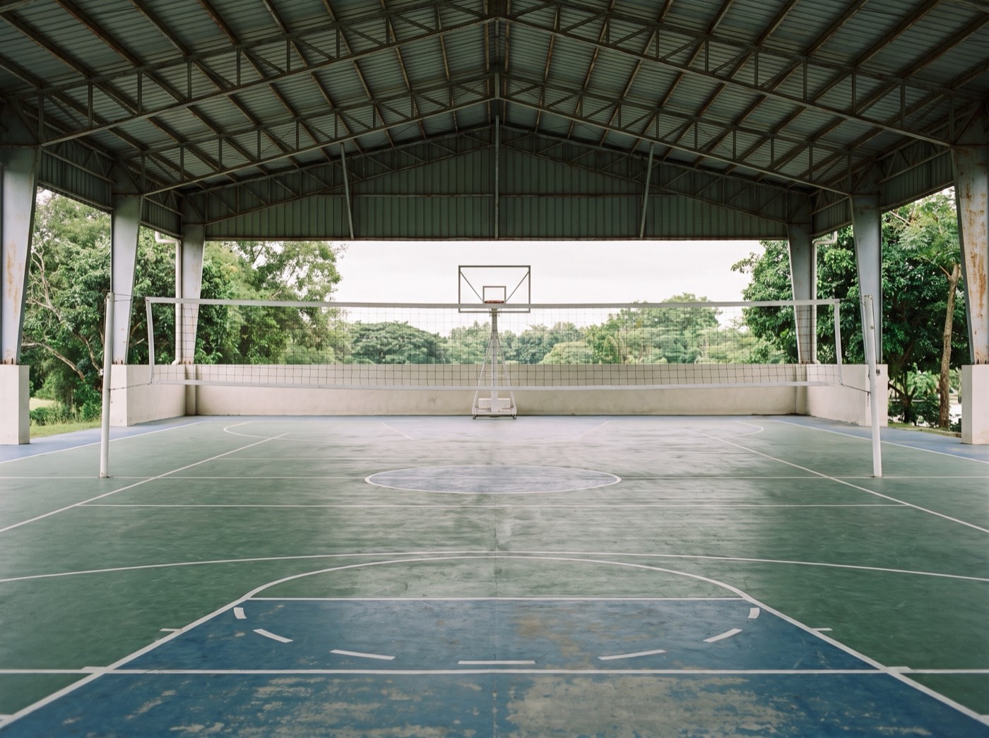 Cancha de vóley del club junto a las palmeras